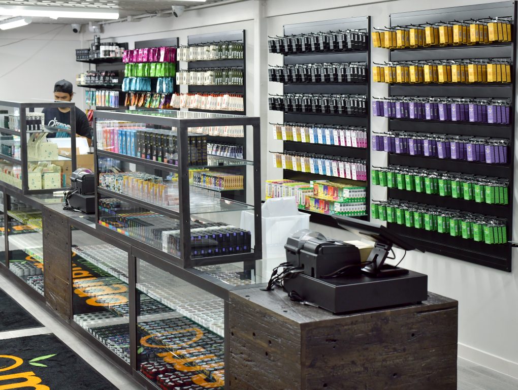 weed product shelves